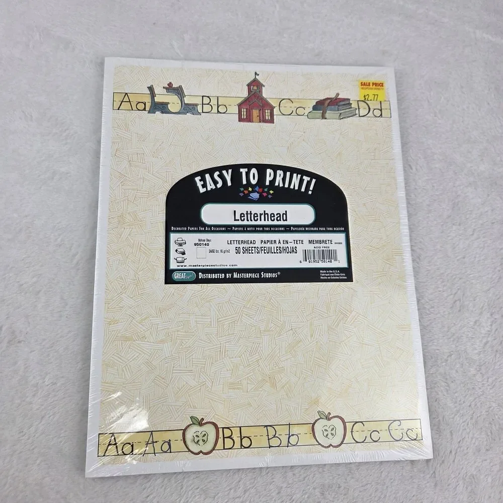 Vintage‎ School Themed Letterhead Paper Lot 75 Sheets Books Apple ABC Teacher